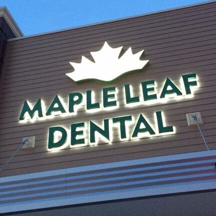 Maple Leaf Dental logo on dental office building