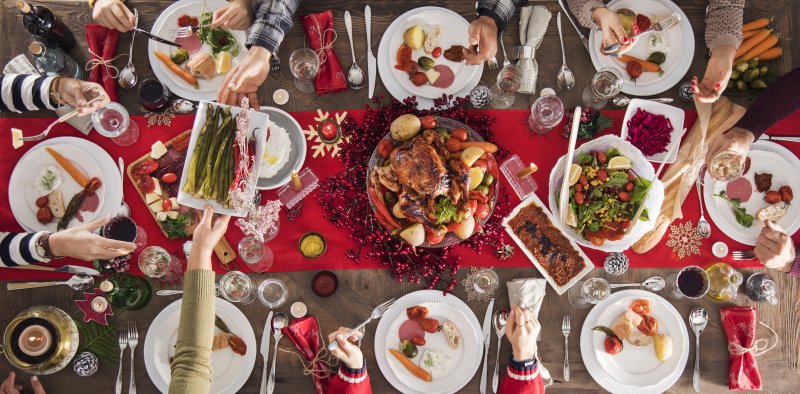 a table full of holiday foods
