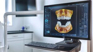 Representation of patient’s teeth displayed on computer monitor